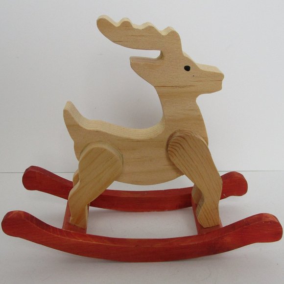 Holiday Carved Wooden Rocking Reindeer Poshmark